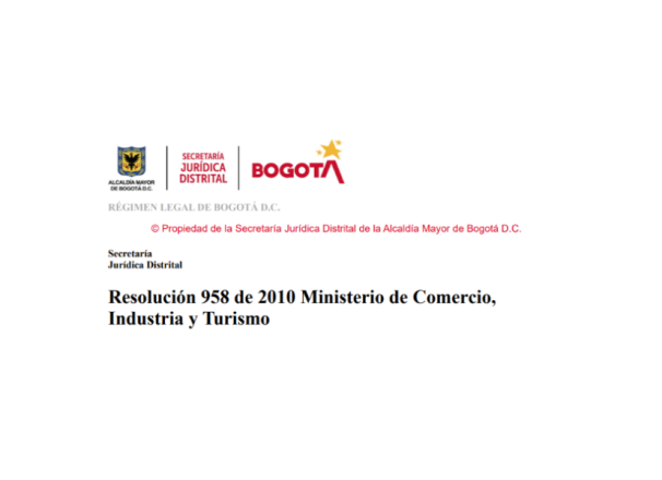Resolución 958 de 2010 Ministerio de Comercio, Industria y Turismo
